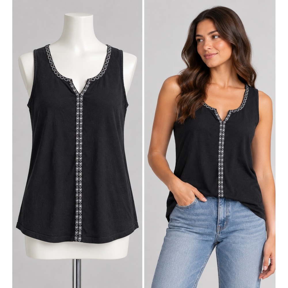 Kuhl Sleeveless Top Womens Medium Black Organic Cotton Embroidered Boho Tank